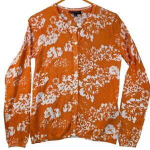 Foxcroft Cardigan Small Floral Orange White Cotton Button Front Sweater New
